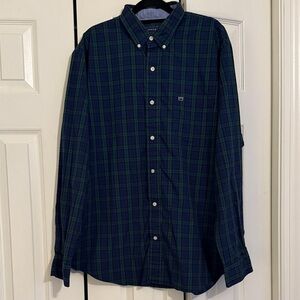 Crown & Ivy Navy and Green Plaid Button-Down Shirt